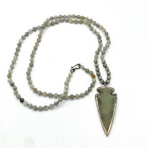 Chan Luu Multi Brioche Agate Bead Carved Arrowhead .925 Silver Pendant Necklace